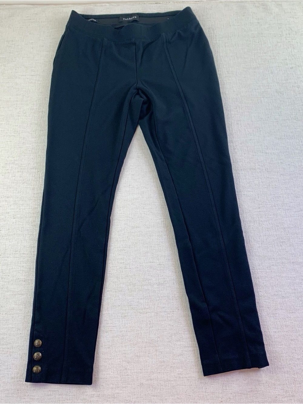 Talbots women's skinny ankle pants in black size XS elastic waist gold buttons